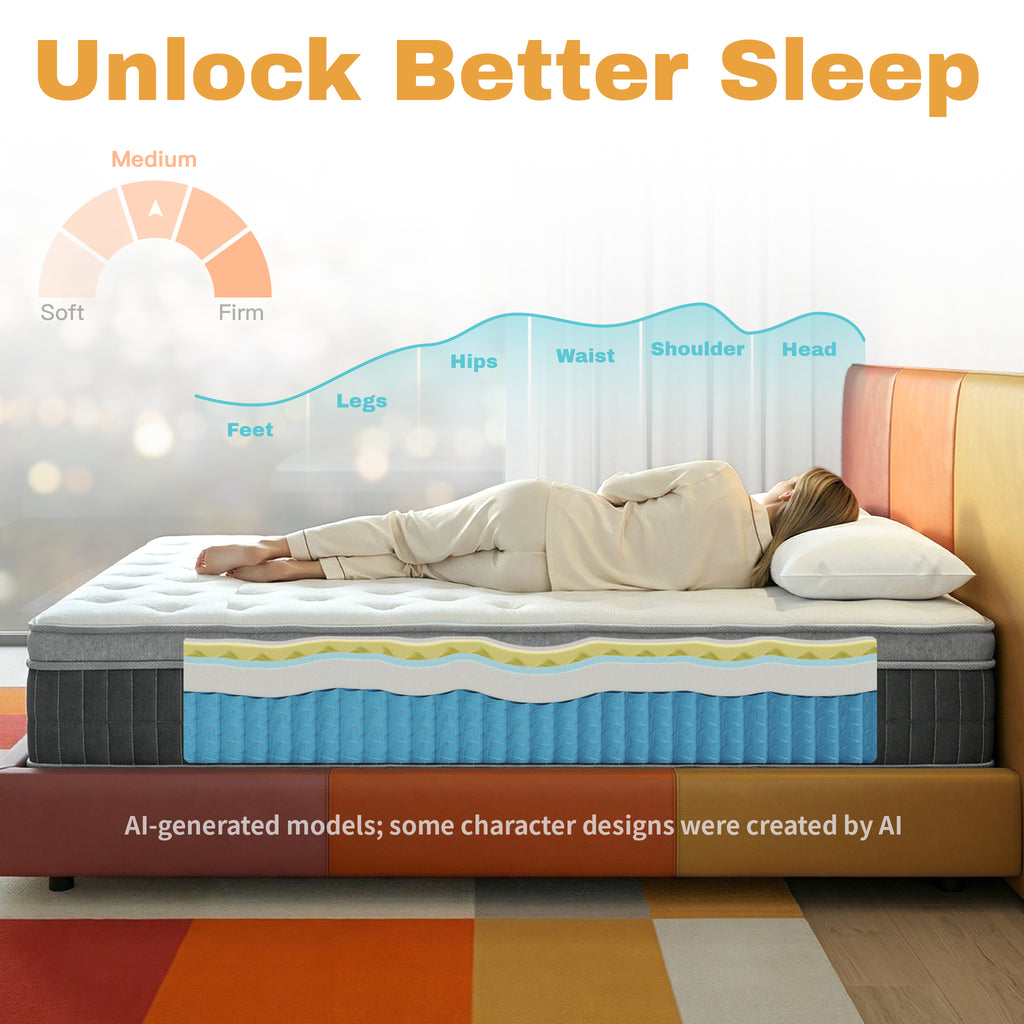 CorePillow Full Size Mattress 14 Inch, Medium Firm Hybrid Mattress with Cool Vent & Motion Isolation, Full Mattress in a Box for Singles & Apartment Bedrooms,CertiPUR-US Certified